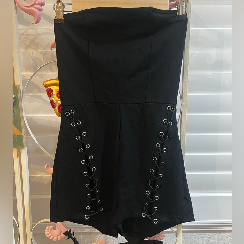 superdown Black Lace-Up Romper